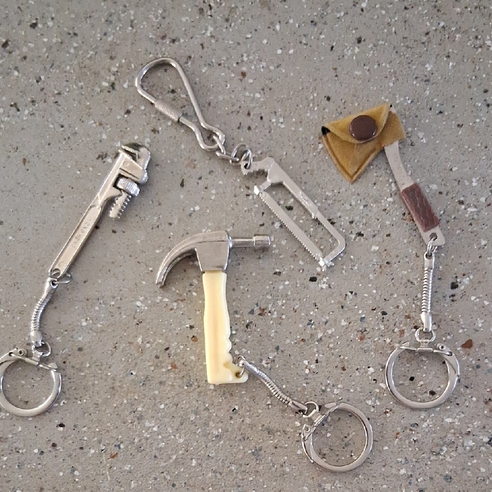Silver and Cream Tool Keychain Set